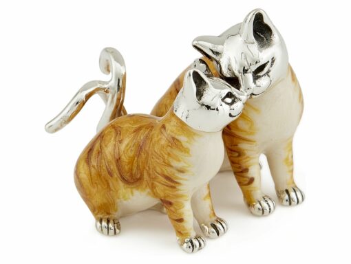 Saturno Silver and Enamel Ginger Cat Couple Figurine
