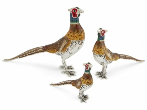 Saturno Sterling Silver with Enamel Male Pheasant Figurines