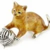 Saturno Silver Ginger Cat with Ball of Wool Figurine