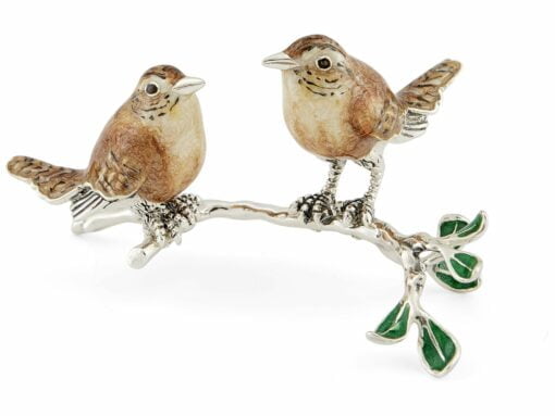 Saturno Silver Wren Couple on a Branch Figurine