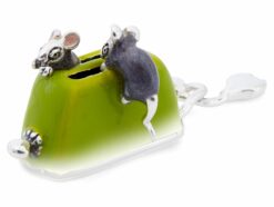 Saturno Sterling Silver with Enamel Mice with Toaster Figurine