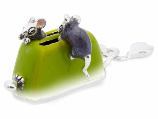 Saturno Sterling Silver with Enamel Mice with Toaster Figurine