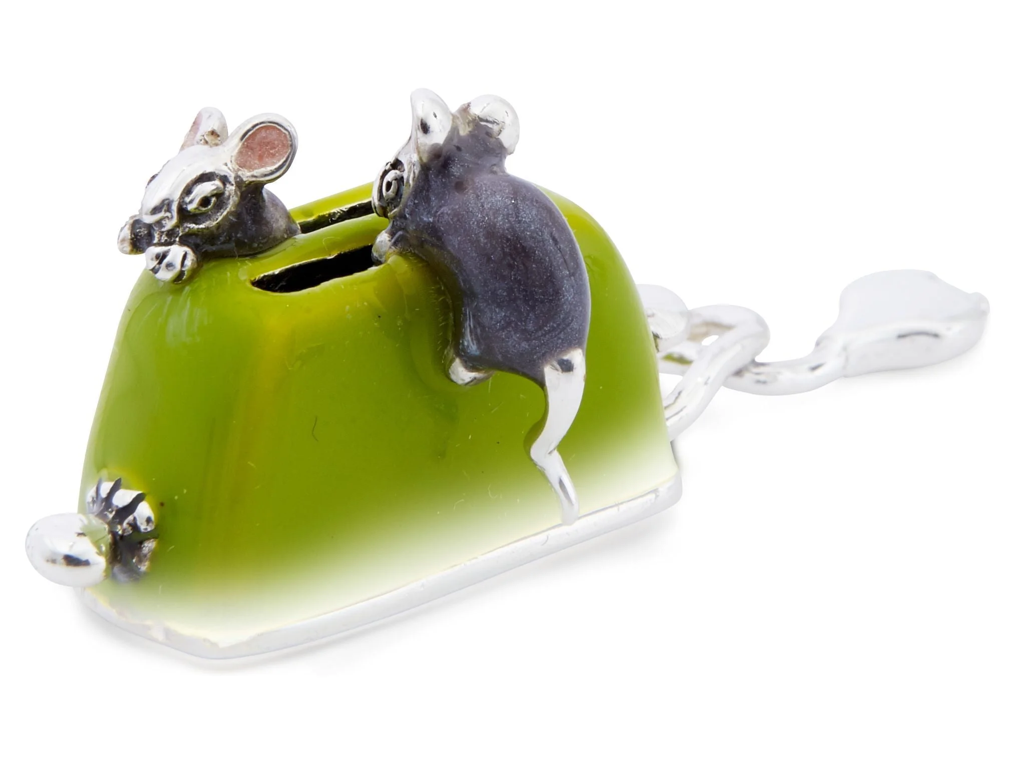 Saturno Sterling Silver with Enamel Mice with Toaster Figurine