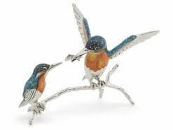 Saturno Sterling Silver with Enamel Pair of Kingfishers Figurine