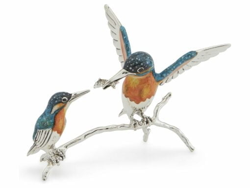 Saturno Sterling Silver with Enamel Pair of Kingfishers Figurine