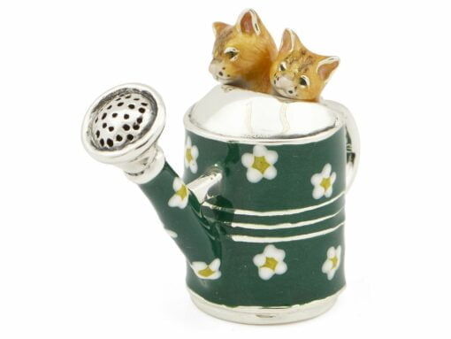 Saturno Silver with Enamel Ginger Cats in Watering Can Figurine