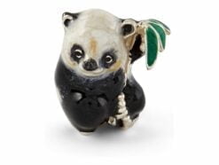 Saturno Silver and Enamel Miniature Panda with Bamboo Figurine