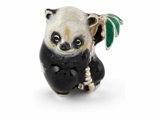 Saturno Silver and Enamel Miniature Panda with Bamboo Figurine