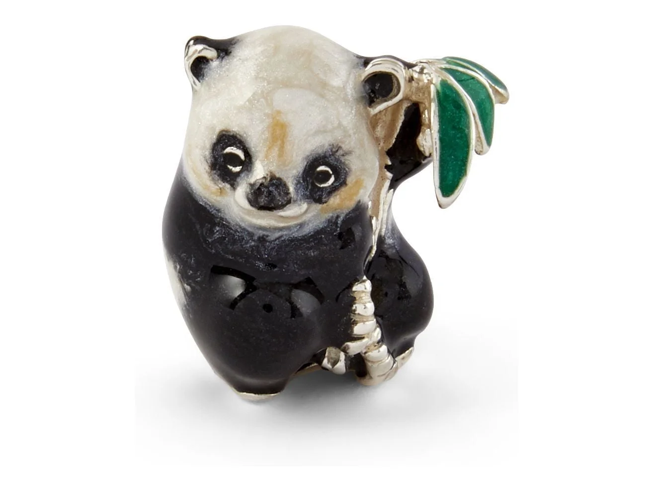 Saturno Silver and Enamel Miniature Panda with Bamboo Figurine