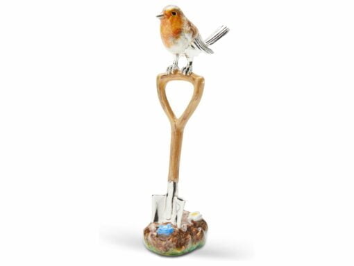 Saturno Silver Robin on a Spade Ornament