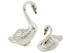Saturno Silver and Enamel Swan Figurines