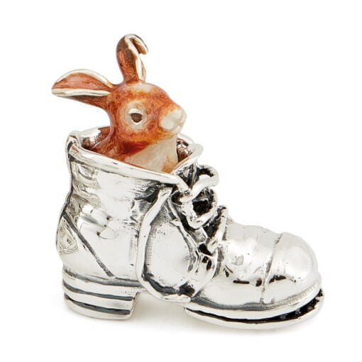 Saturno Sterling Silver with Enamel Rabbits in Shoe Figurine - Image 2