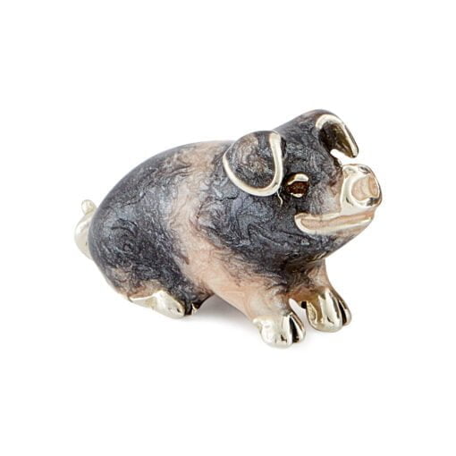Saturno Sterling Silver with Enamel Saddleback Pig Figurine - Image 4