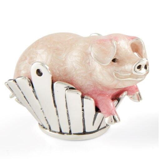 Saturno Sterling Silver with Enamel Pig in a Basket - Image 2