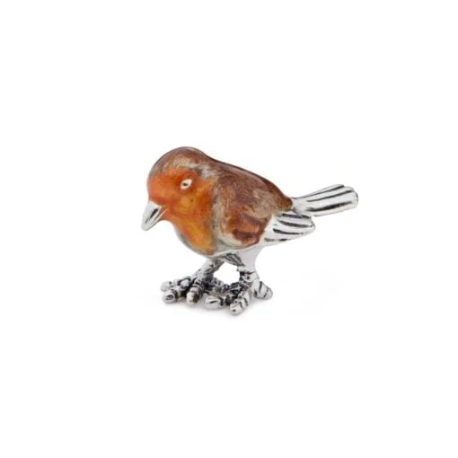 Saturno Silver and Enamel Miniature Robin Figurine