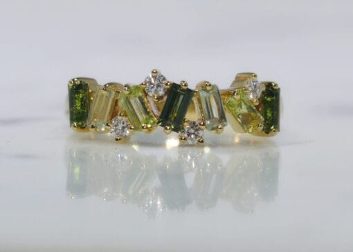 Tourmaline, Amethyst, Peridot and Diamond Half Eternity Ring