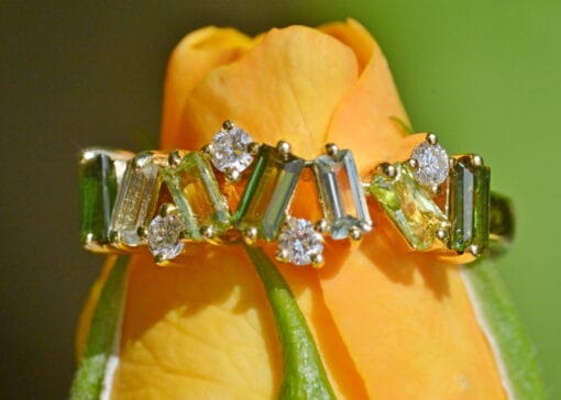 Tourmaline, Amethyst, Peridot and Diamond Half Eternity Ring