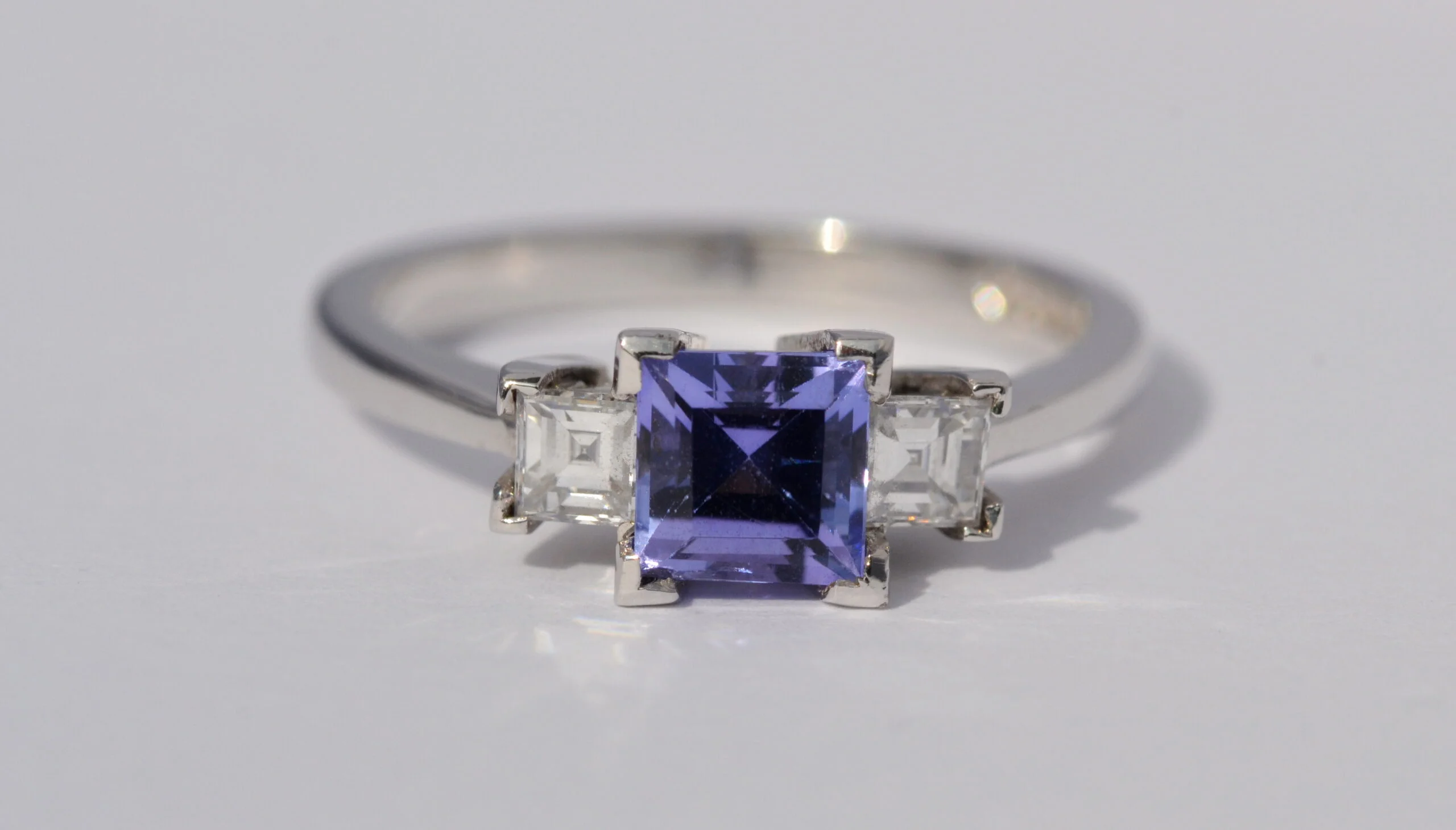 Tanzanite Diamond Three Stone Ring