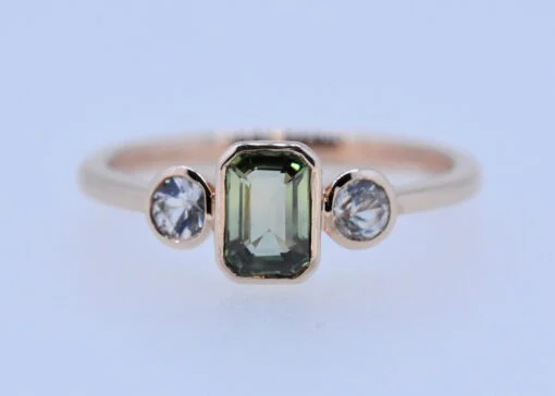 Sapphire Three Stone Rose Gold Ring