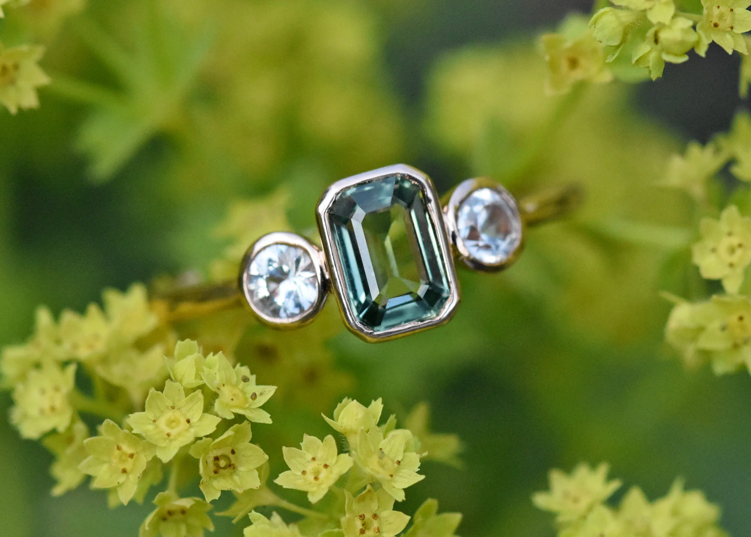 Sapphire Three Stone Rose Gold Ring - Image 2