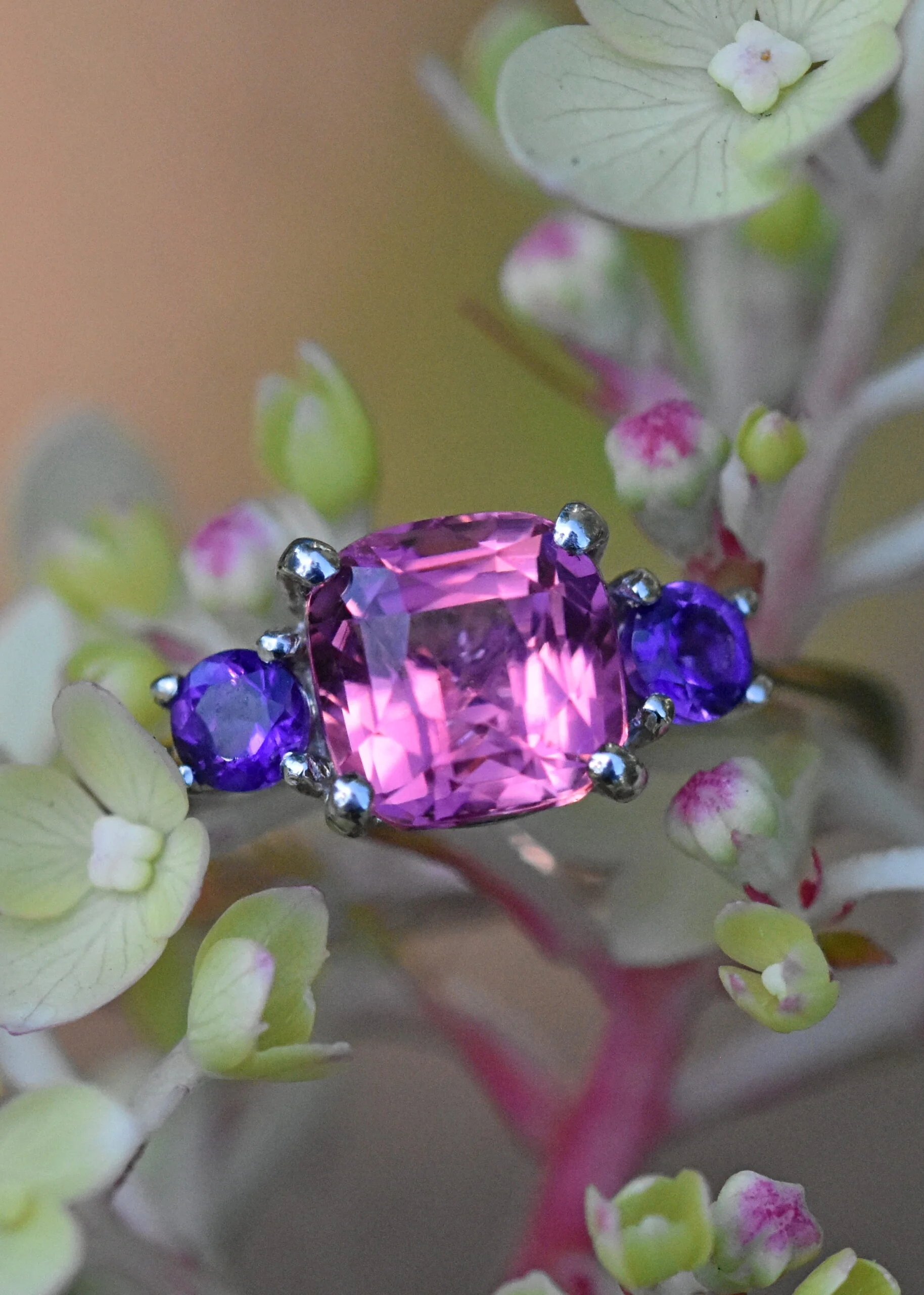 Pink Tourmaline, Amethyst Two Tone Ring - Image 4