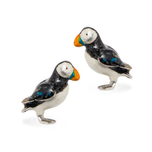 saturno silver puffin cufflinks