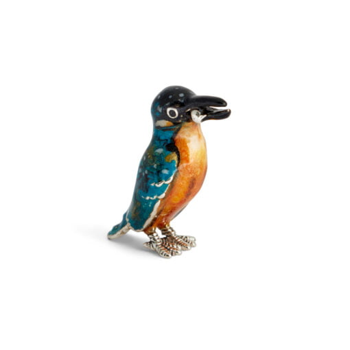 Saturno Silver Miniature Kingfisher with Fish Figurine