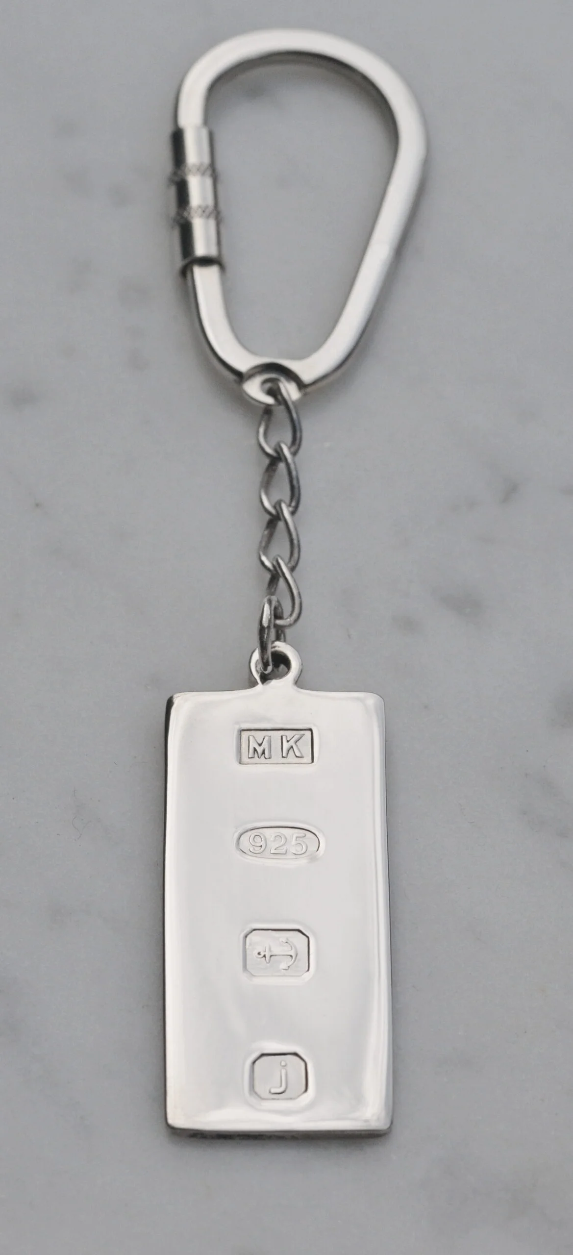 Sterling Silver Rectangular Key Ring with Feature Hallmark