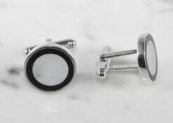 Sterling Silver Round Black Onyx & Mother Of Pearl Cufflinks by Carrs Silver