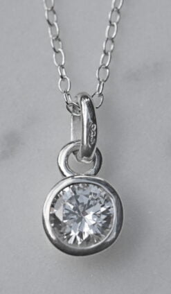 Sterling Silver Round Cubic Zirconia Pendant with 18 Inch Chain