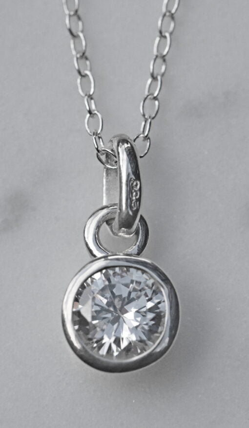 Sterling Silver Round Cubic Zirconia Pendant with 18 Inch Chain