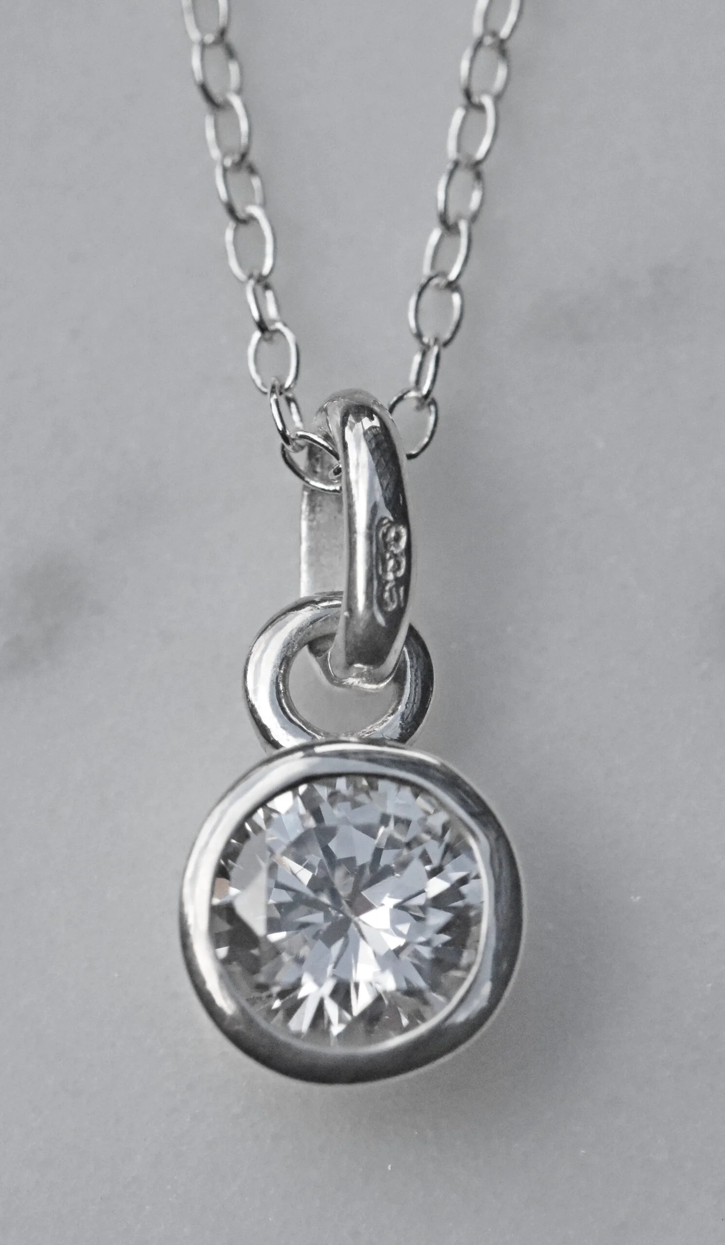 Sterling Silver Round Cubic Zirconia Pendant with 18 Inch Chain