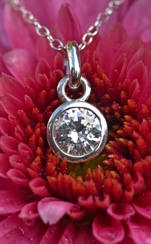 Sterling Silver Round Cubic Zirconia Pendant with 18 Inch Chain - Image 2