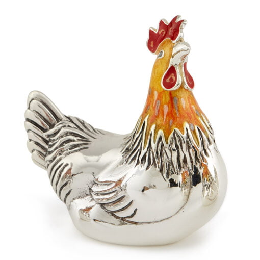 Saturno Silver with Enamel Orange Hen Figurines - Image 4