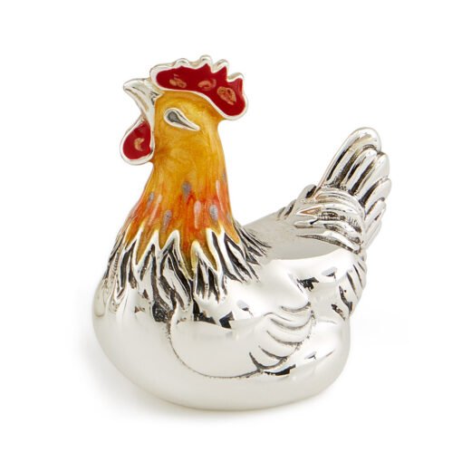 Saturno Silver with Enamel Orange Hen Figurines - Image 3