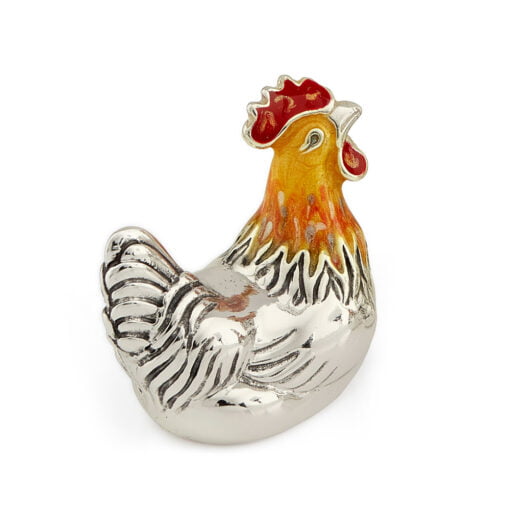 Saturno Silver with Enamel Orange Hen Figurines - Image 2