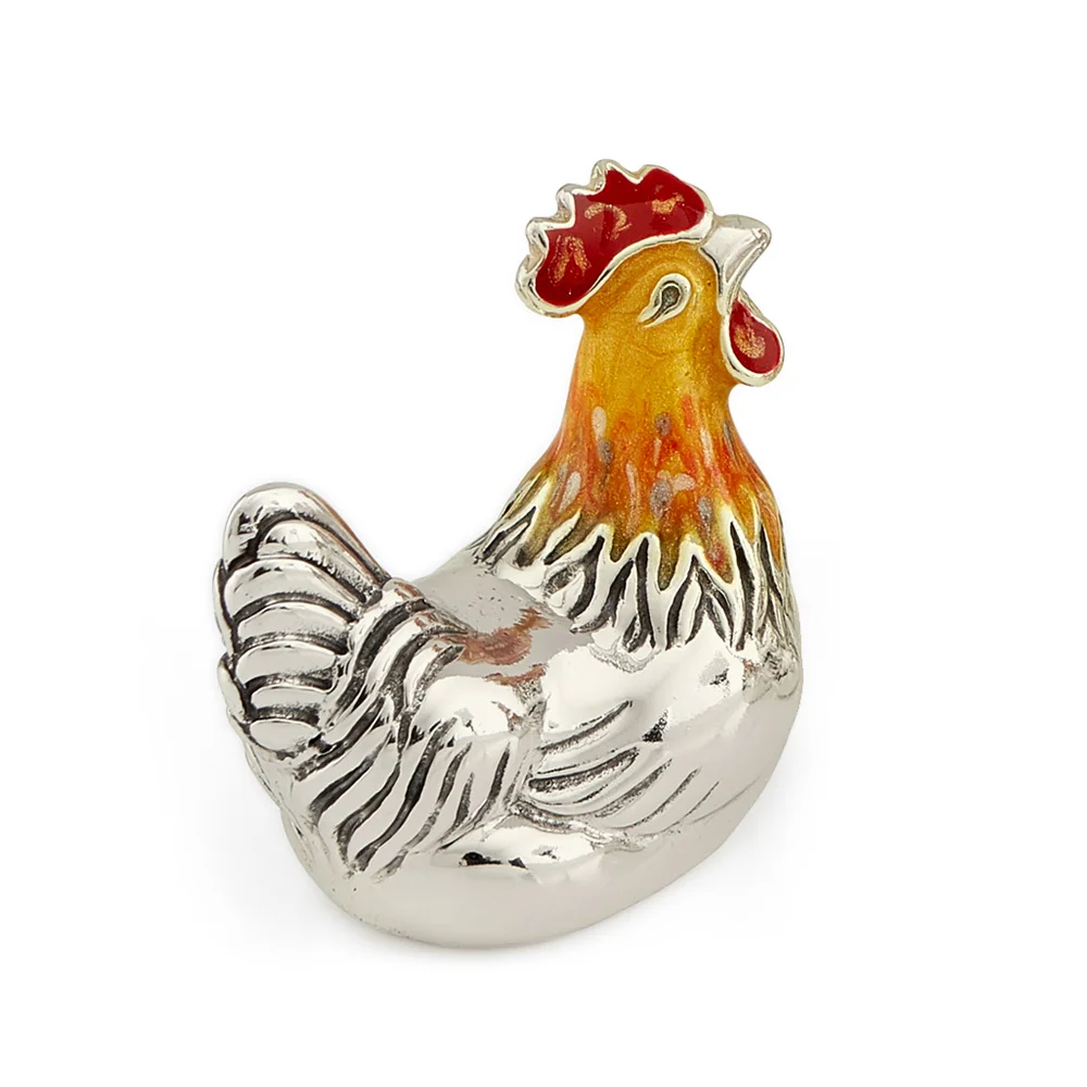 Saturno Silver with Enamel Orange Hen Figurines - Image 2