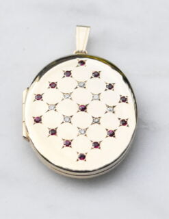 Diamond and Ruby Set Oval Gold Locket