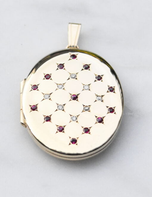 Diamond and Ruby Set Oval Gold Locket
