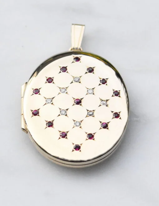 Diamond and Ruby Set Oval Gold Locket