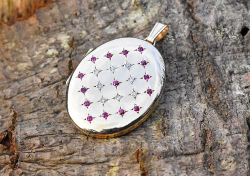 Diamond and Ruby Set Oval Gold Locket - Image 2
