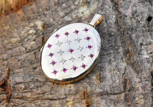 Diamond and Ruby Set Oval Gold Locket - Image 2