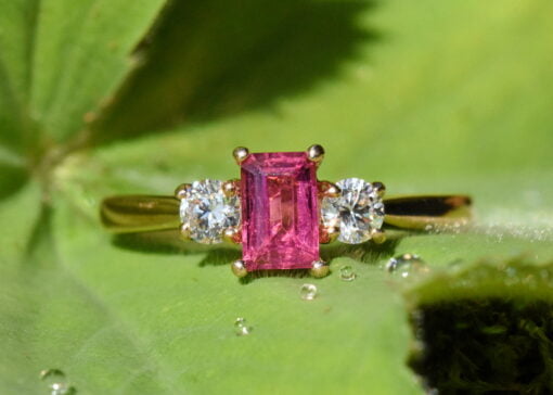Pink Tourmaline Lab Diamond Three Stone Ring - Image 6