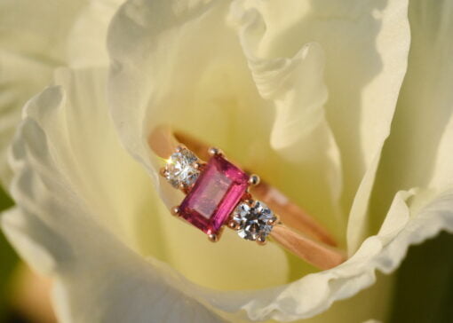 Pink Tourmaline Lab Diamond Three Stone Ring - Image 3