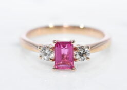 Pink Tourmaline Lab Diamond Three Stone Ring