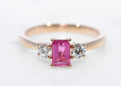 Pink Tourmaline Lab Diamond Three Stone Ring