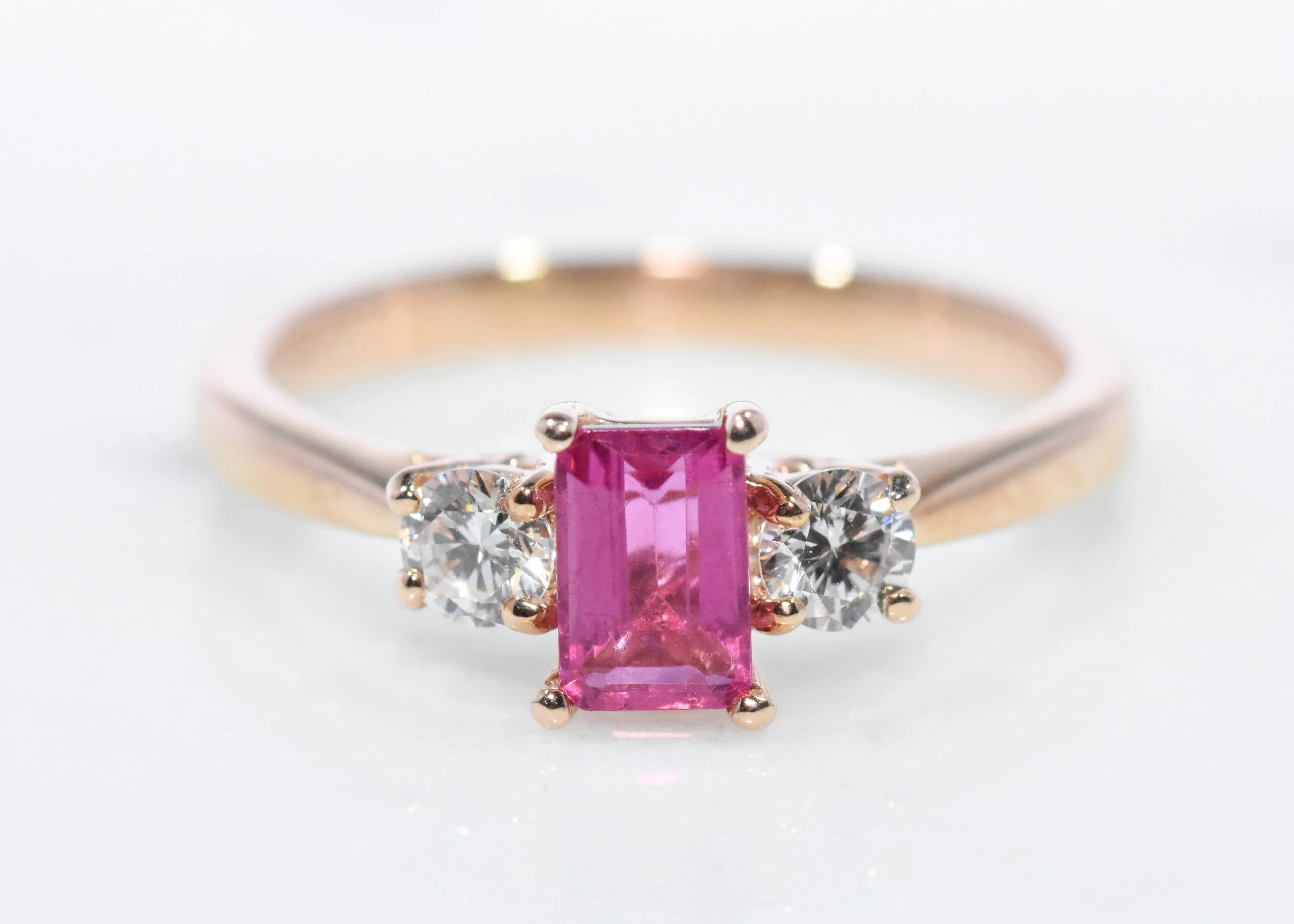 Pink Tourmaline Lab Diamond Three Stone Ring