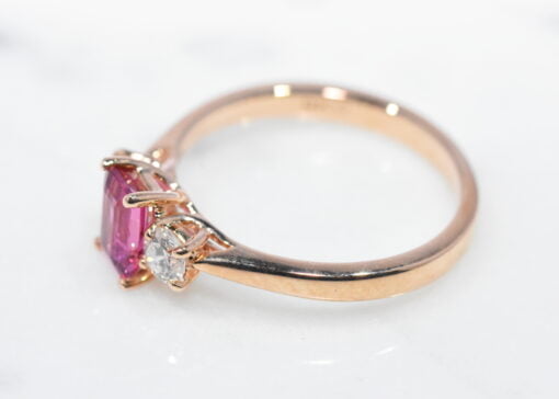 Pink Tourmaline Lab Diamond Three Stone Ring - Image 2