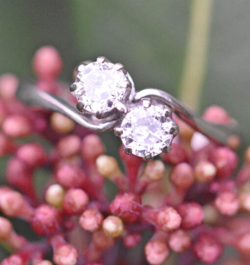 18 Carat White Gold Diamond Crossover Two Stone Ring - Image 2