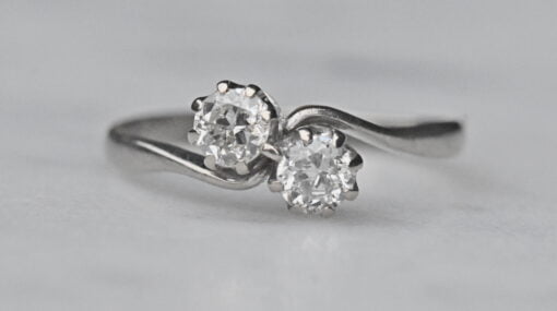 18 Carat White Gold Diamond Crossover Two Stone Ring
